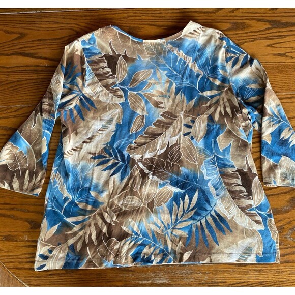 Alfred Dunner Blouse Size Large 95% Cotton Distressed Look Beaded V Neck Floral - Picture 4 of 8